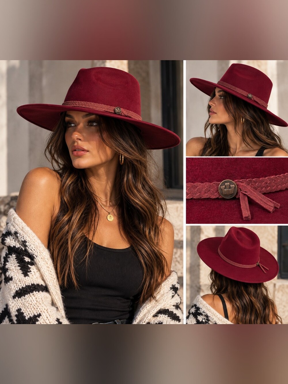 Goorin Bros Burgundy Wool Wide Brim Fedora Hat M